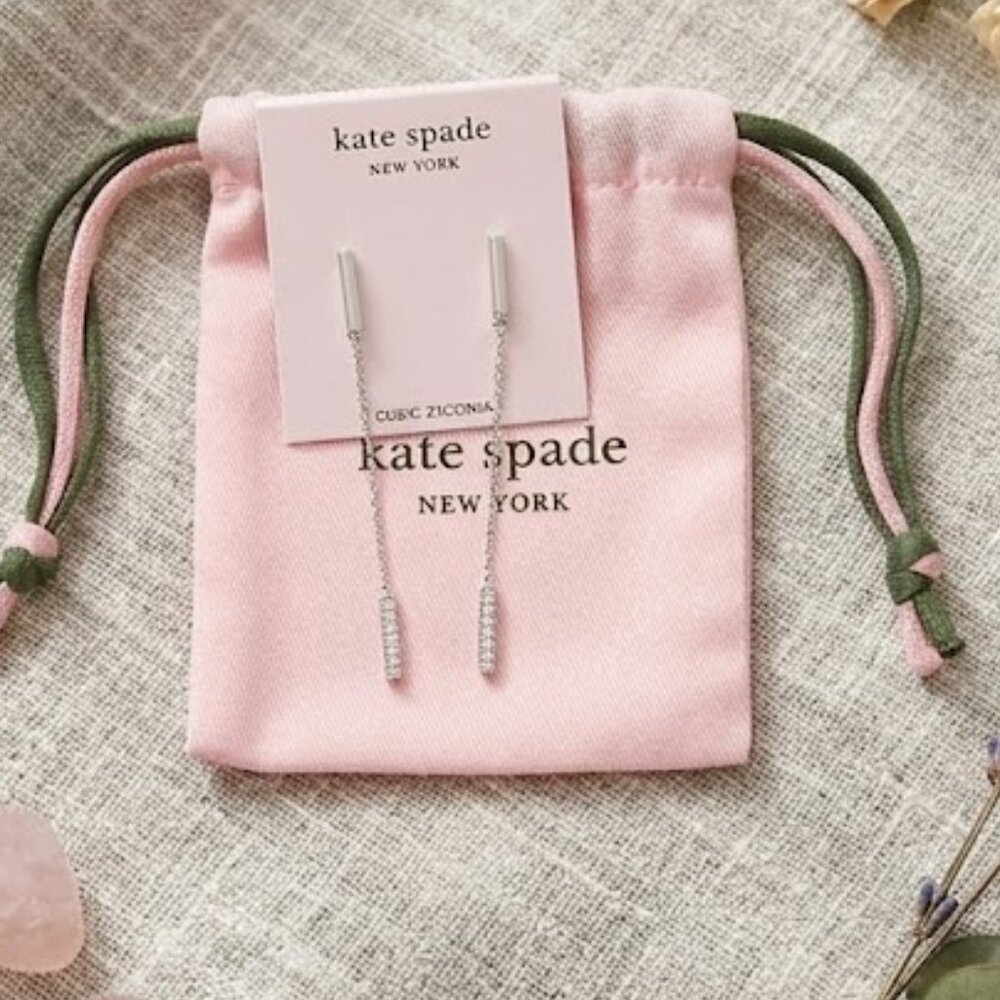 NWT Kate Spade "Raise the Bar" Pavé Earrings | Silver Tone & Cubic Zirconia